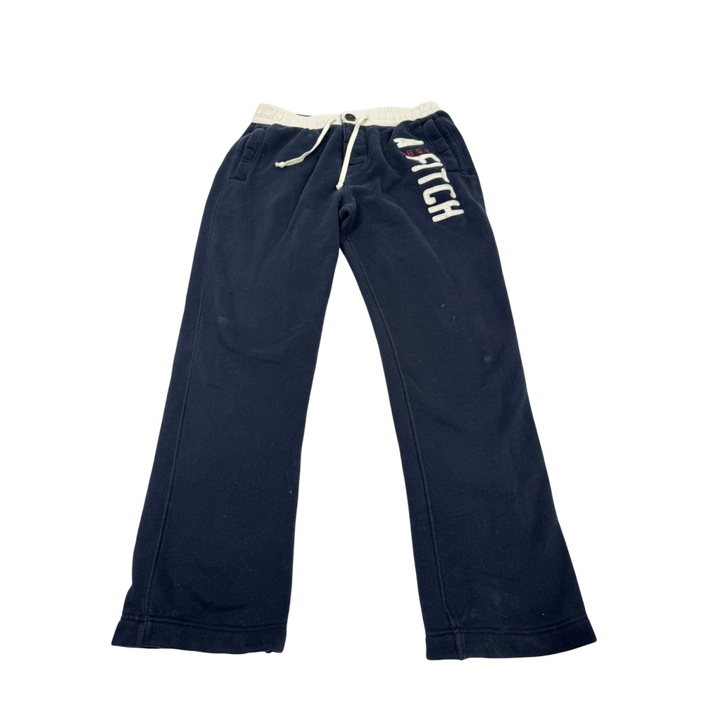 Vintage Abercrombie Sweatpants M Navy Blue Wide Leg Fleece Lounge Pants Y2K - Picture 3 of 7
